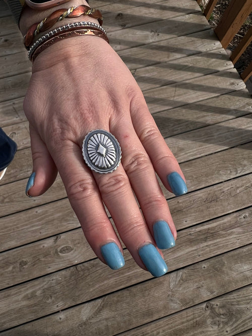 Classic concho western ring - Your simple comfortable everyday western ring - Cowhide and Conchos