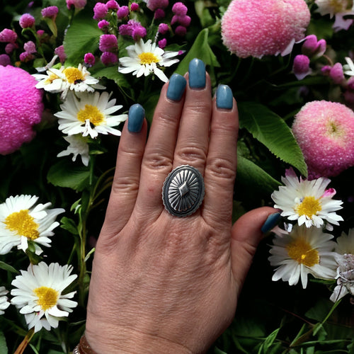 Classic concho western ring - Your simple comfortable everyday western ring - Cowhide and Conchos
