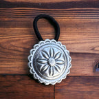 Concho hair tie - Western hair tie - sterling silver - Cowhide and Conchos