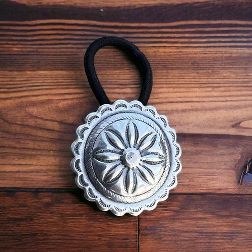 Concho hair tie - Western hair tie - sterling silver - Cowhide and Conchos