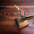 Coral ring - signed A Chapo on hand stamped sterling - size 7 - Cowhide and Conchos