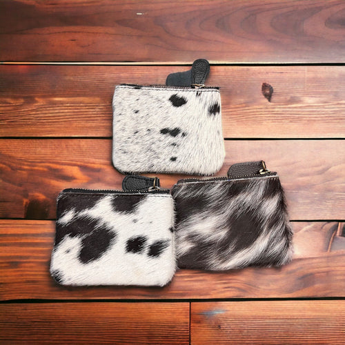 Cowhide coin pouch - black and white - Cowhide and Conchos