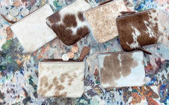 Cowhide coin pouch - tan and white - Cowhide and Conchos