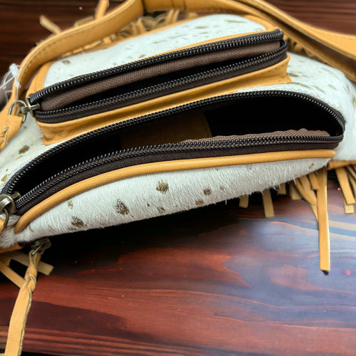 Cowhide Fanny Pack - Beige & Gold Cowhide - Cowhide and Conchos