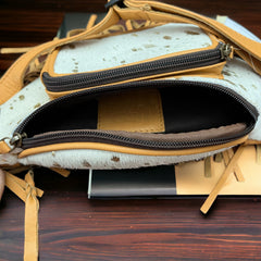Cowhide Fanny Pack - Beige & Gold Cowhide - Cowhide and Conchos