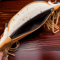 Cowhide Fanny Pack - Beige & Gold Cowhide - Cowhide and Conchos