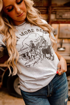Eat More Beef Western Graphic Tee - Light ash - Cowhide and Conchos