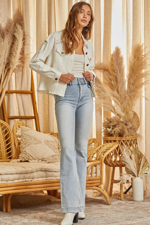 Embroidered Denim Jacket - Cowhide and Conchos