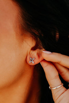 Western Aztec Zia post earrings in sterling silver