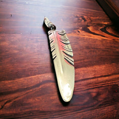 Feather pendant - Vintage long sterling silver feather pendant with onyx - Cowhide and Conchos