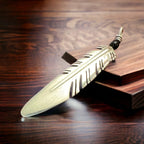 Feather pendant - Vintage long sterling silver feather pendant with onyx - Cowhide and Conchos