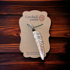 Feather pendant - Vintage long sterling silver feather pendant with onyx - Cowhide and Conchos
