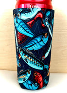 Fishing Lure Print Slim Can Koozie - Cowhide and Conchos