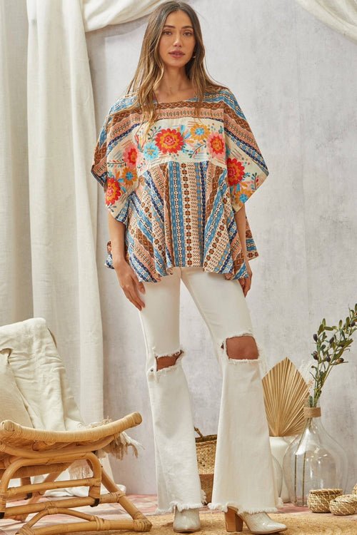 Floral Poncho Top - Small/Medium remaining - Cowhide and Conchos