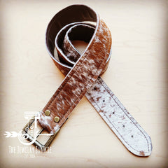 Hair on Hide Tan Brindle Leather Belt with Antique Belt Buckle - Large/XL - Cowhide and Conchos