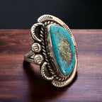 Hand stamped gorgeous turquoise ring - Size 7 - Cowhide and Conchos