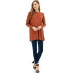 Hazelnut Long Sleeve Double Side Slit Tunic - Cowhide and Conchos