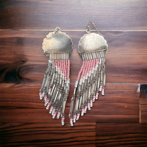 Concho earrings - Beaded dangle and sterling concho post earrings.