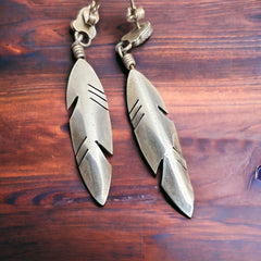Sterling feather and onyx earrings