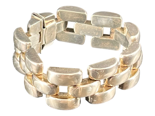 Three row sterling panther link artisan made bracelet
