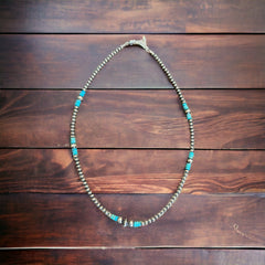 19 inch Turquoise with Sterling Silver Pearls