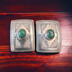 Rectangle Concho earring.  Sterling Concho and malachite - Front view