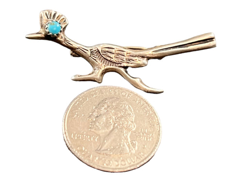 Roadrunner brooch with turquoise