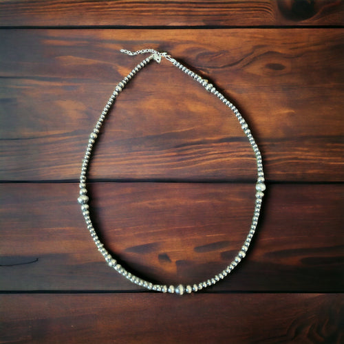 Navajo pearl necklace - 22 inch graduated sterling bead necklace