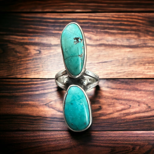 Turquoise ring - Two beautiful cabochons on sterling silver - size 5.5