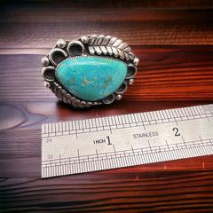 Vintage signed Navajo sterling silver and turquoise with leaf