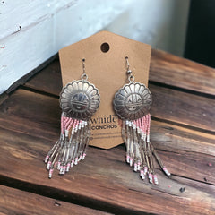Concho earrings - Beaded dangle and sterling concho post earrings.