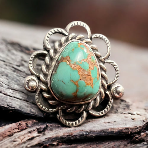 Turquoise ring - large turquoise nugget - signed A Chapo - size 7