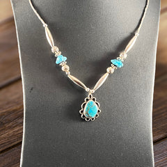 Turquoise pendant on sterling necklace with turquoise nuggets