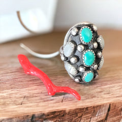 Turquoise and mother of pearl Cluster Ring - Size 7 - Navajo J. Royal stamped