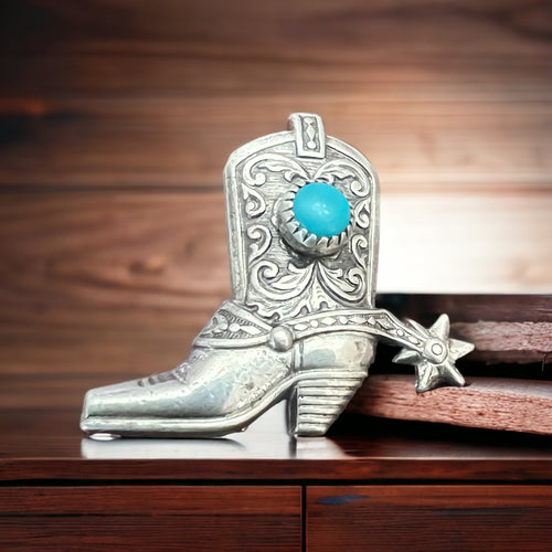 Cowgirl boot with turquoise - Sterling Silver pin