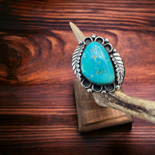 Vintage signed Navajo sterling silver and turquoise with leaf