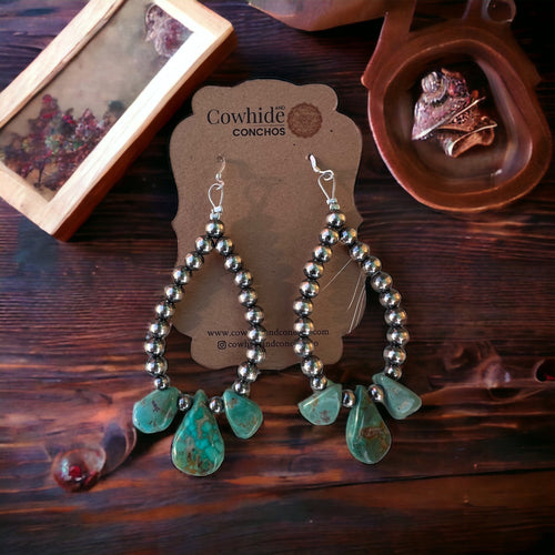 Teardrop turquoise and Sterling Pearl earrings