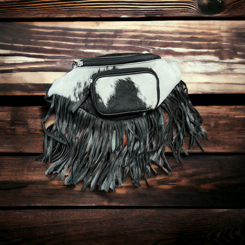 Cowhide Fanny Pack - Black and White