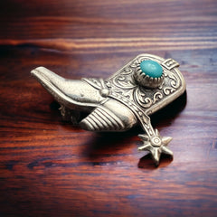 Turquoise pin - Cowgirl boot with turquoise - sterling pin