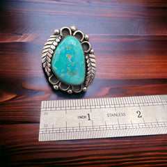 Vintage signed Navajo sterling silver and turquoise with leaf