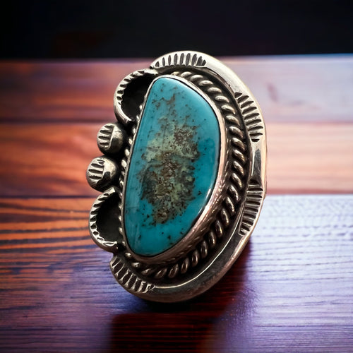 Hand stamped gorgeous turquoise ring - Size 7