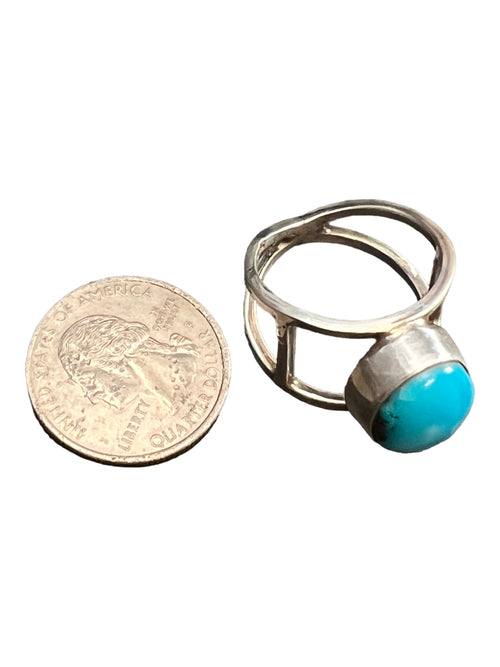 Turquoise ring - Turquoise on sterling split cage band - size 10