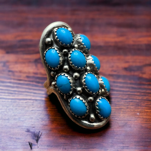 Navajo turquoise cluster ring - size 6