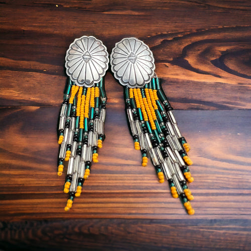 Concho earrings - Sterling concho dangle bead earrings