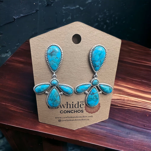 Turquoise earrings - Large 4 turquoise stone and sterling drop earrings