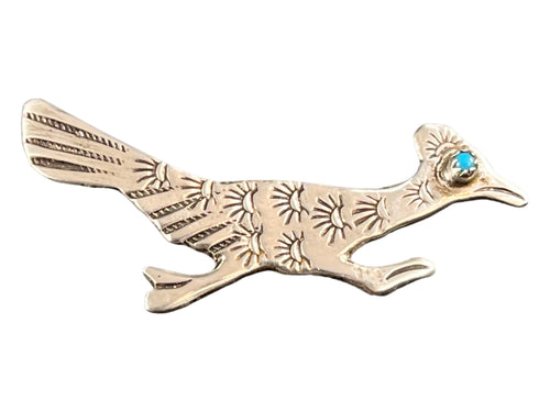 Roadrunner brooch with turquoise