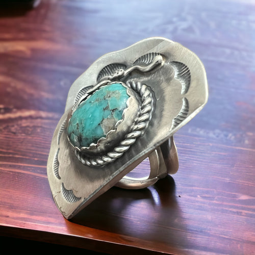 'Tim Yazzie' Turquoise & Sterling Silver Ring Size 8