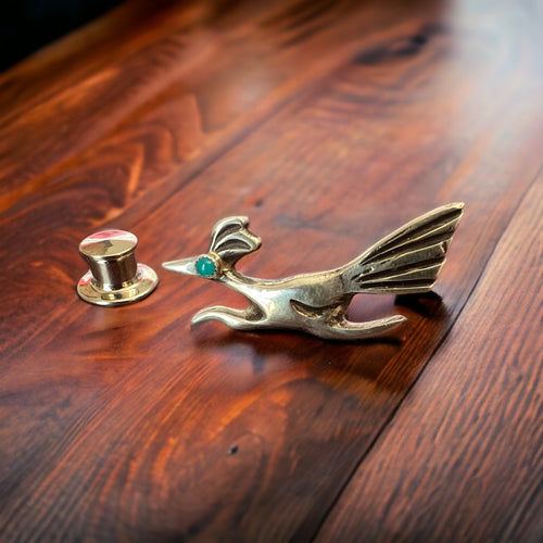 Sterling roadrunner pin with turquoise