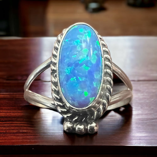Jan Mariano Opalite & Sterling Silver Ring Size 8.25