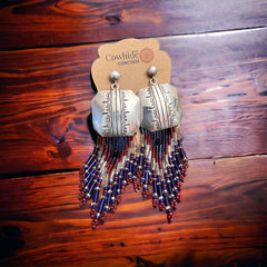 Concho earrings - Beaded dangle sterling concho post earrings
